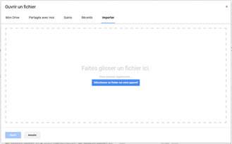 Zone d'import de fichier Google Sheets