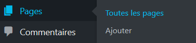 Menu pages dans l'administration wordpress