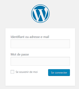 Interface de connexion à l'administration WordPress